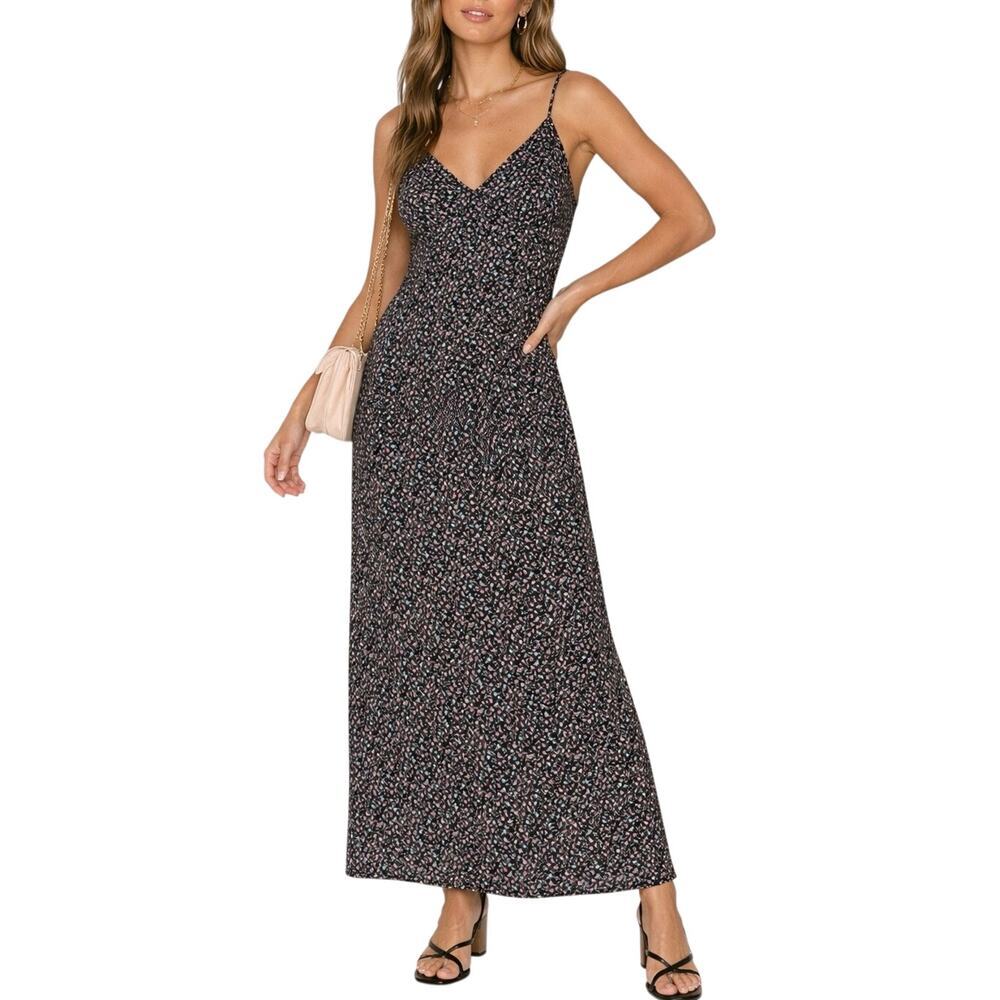 Princess Polly Floral Maxi Dress Black Ditsy Print Size 12